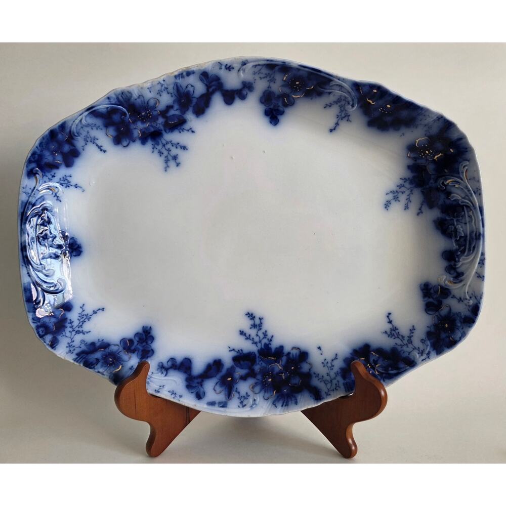 Johnson Bros England Flow Blue Peach Royal Semi Porcelain Platter 11x14